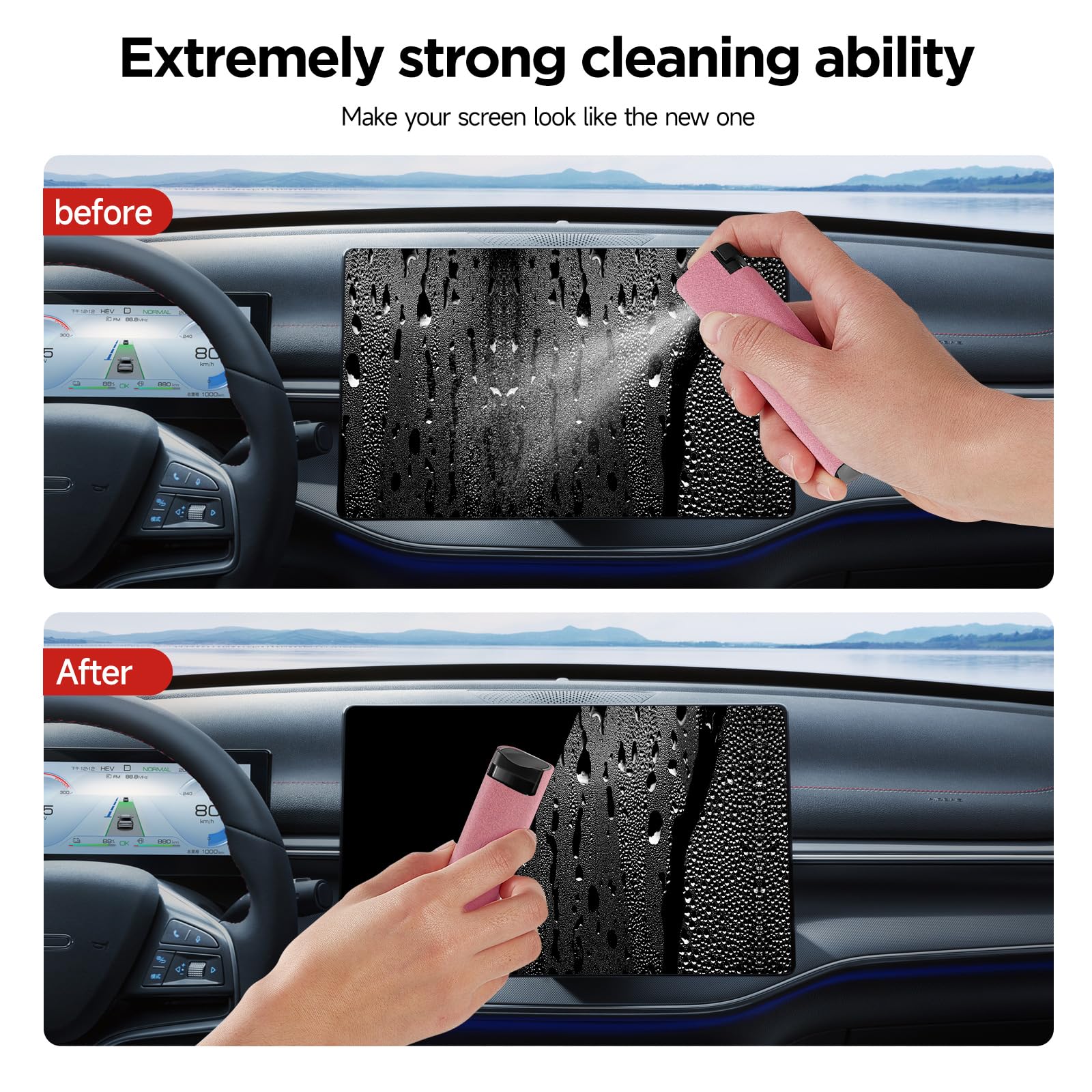 YTT Screen Cleaner, All-in-One Spray & Wipe Cleaner, with Transparent Protective Shell for All Phones, Laptop and Tablet Screens (Pink)