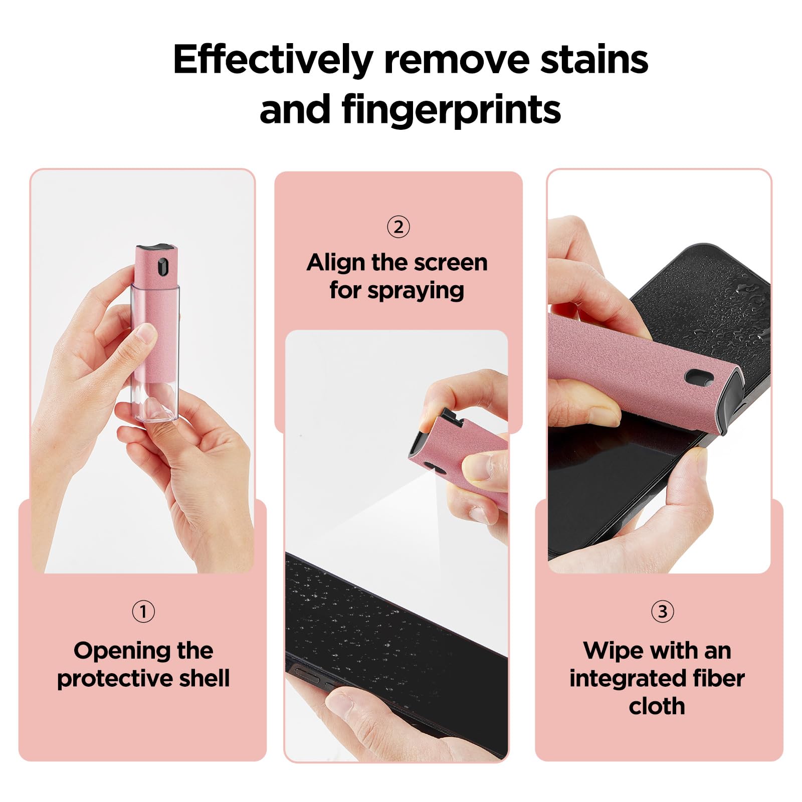 YTT Screen Cleaner, All-in-One Spray & Wipe Cleaner, with Transparent Protective Shell for All Phones, Laptop and Tablet Screens (Pink)