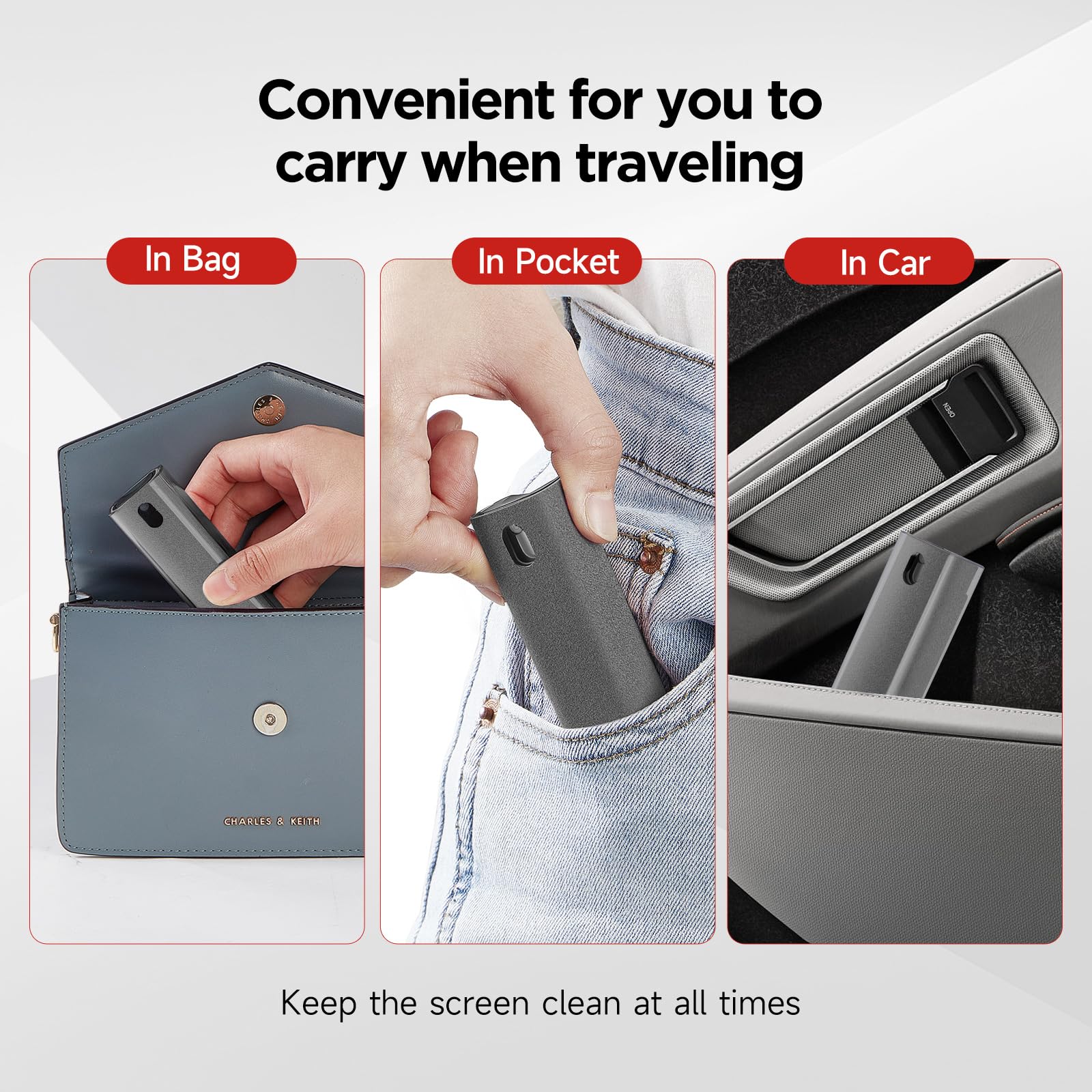 YTT Screen Cleaner, All-in-One Spray & Wipe Cleaner, with Transparent Protective Shell for All Phones, Laptop and Tablet Screens (Gray)