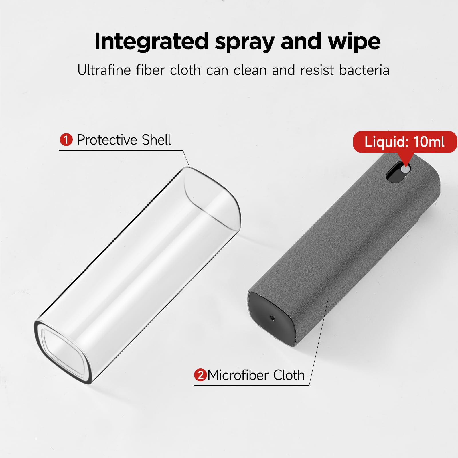 YTT Screen Cleaner, All-in-One Spray & Wipe Cleaner, with Transparent Protective Shell for All Phones, Laptop and Tablet Screens (Gray)