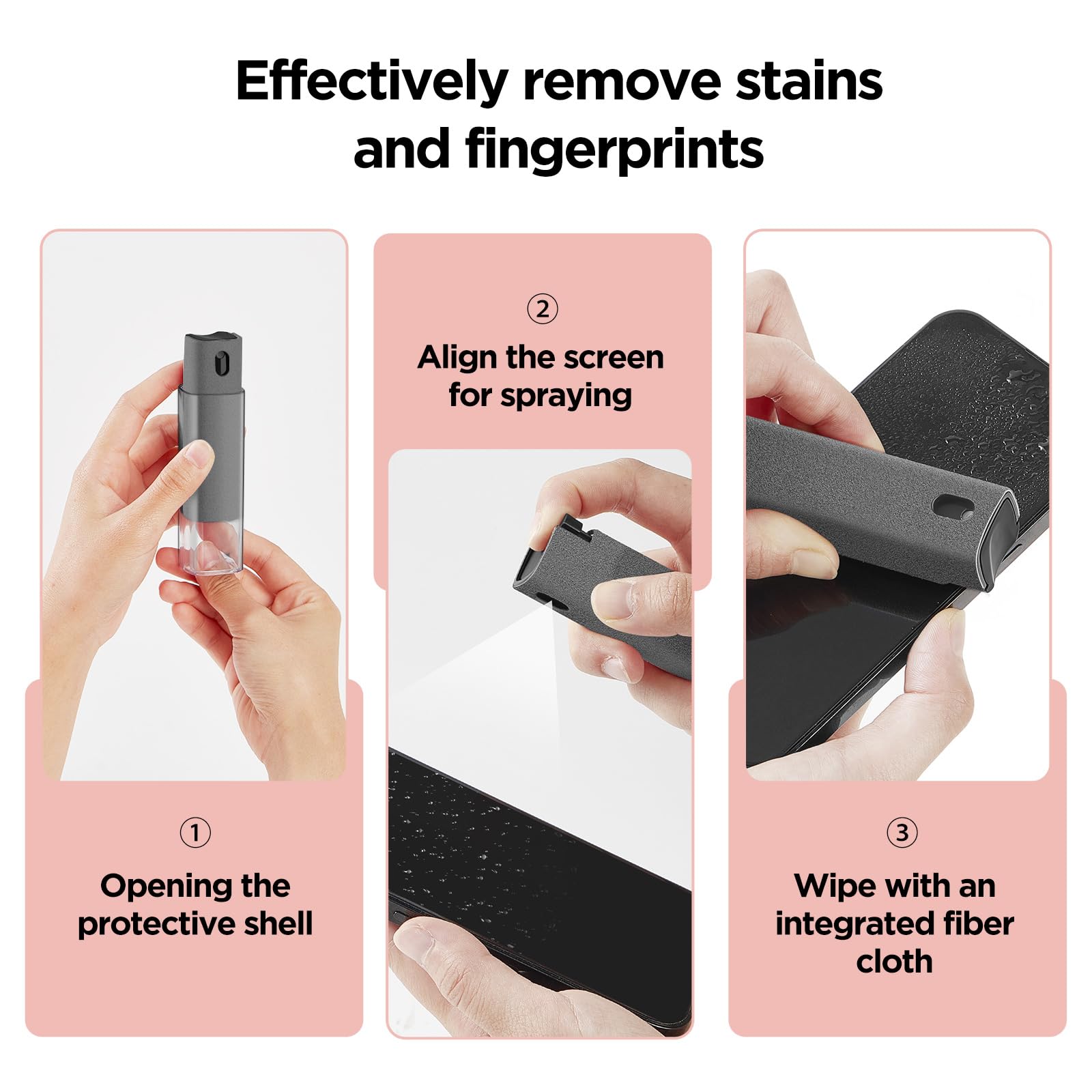 YTT Screen Cleaner, All-in-One Spray & Wipe Cleaner, with Transparent Protective Shell for All Phones, Laptop and Tablet Screens (Gray)